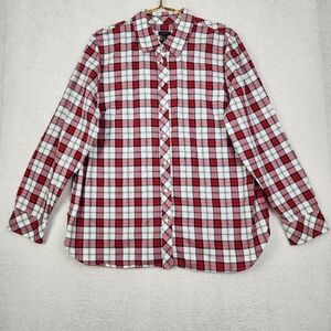 Talbots Womens XL Red/White Long Sleeve Comfy Plaid Button Flannel Western Shirt